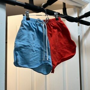 Two-Tone Red and Blue Athletic Shorts